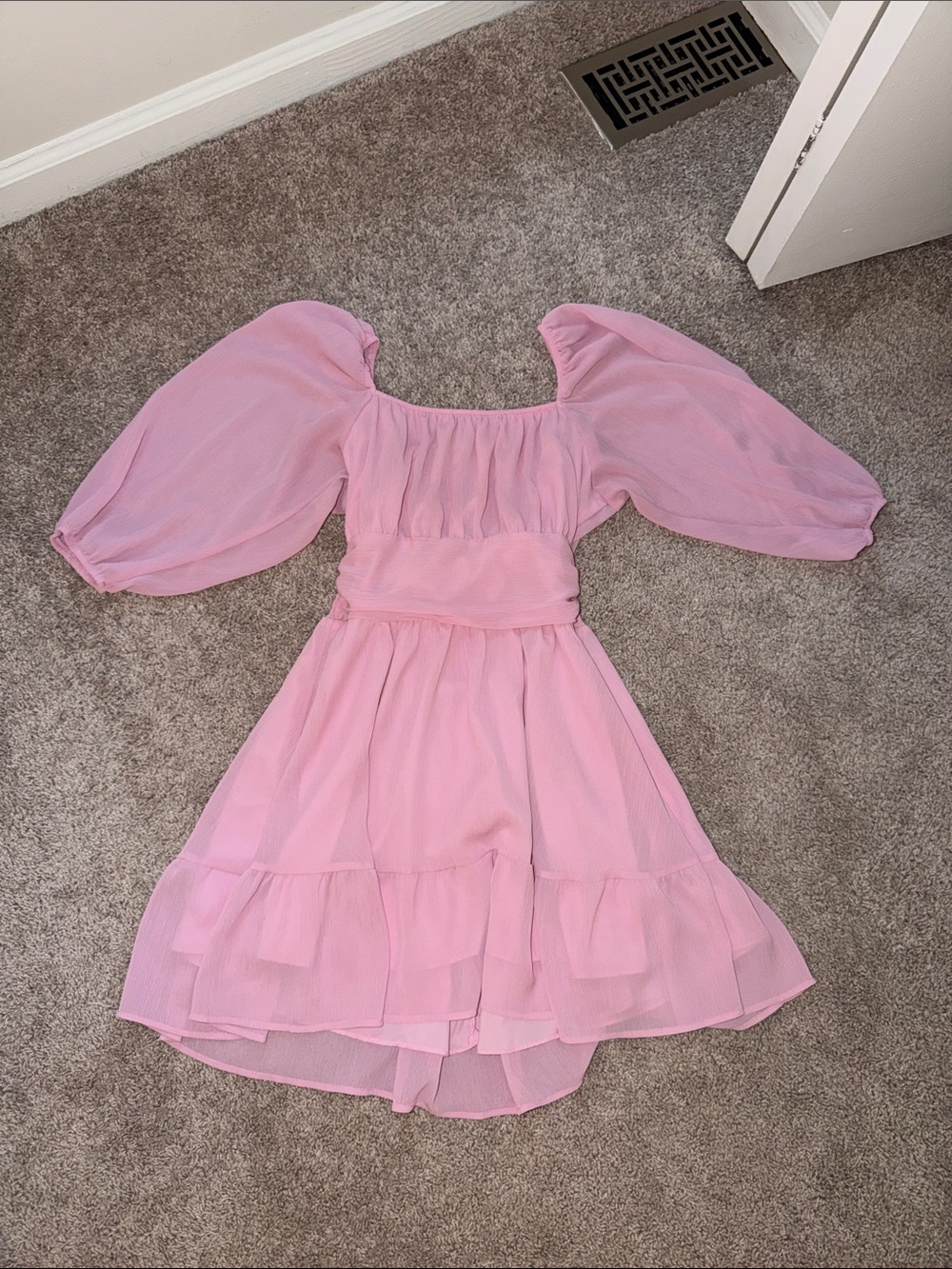 Pink Puff-Sleeve Kids Dress